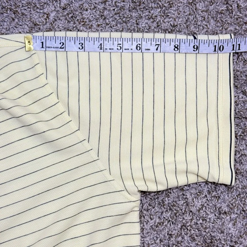 VTG Y2K Nike Golf Mens Large Yellow Navy Stripe Dri Fit Polo Shirt Swoosh 2000s